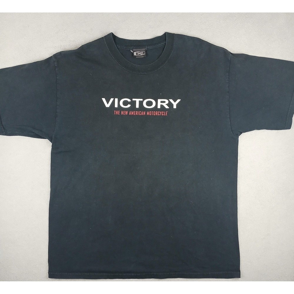 Victory Motorcycles T Shirt Mens XL Black USA Flag Biker Short Sleeve Tee
